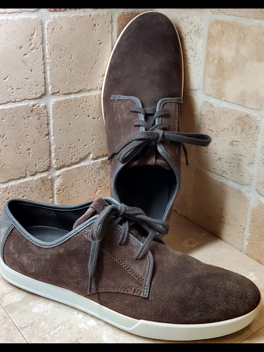 Ecco Collin 2.0 Lace-Up Suede Sneakers Shoes  Mens 45 Brown/Titanium Grey US 11